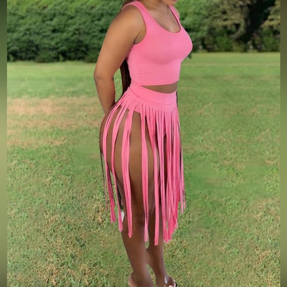 Pink Fringe Swimsuit - Picture 1 of 11